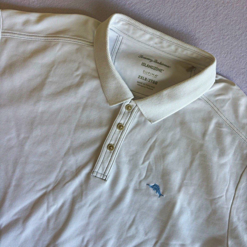 Tommy Bahama Island Zone Shirt Mens 2XLB White Polo Pima Vacation Coastal Beach